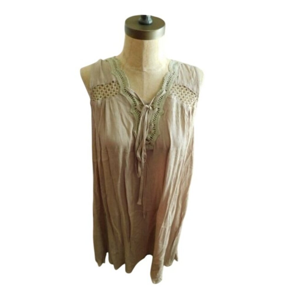 CY Size M Medium Boho Tie Front Lace Crinkle Blouse Top
